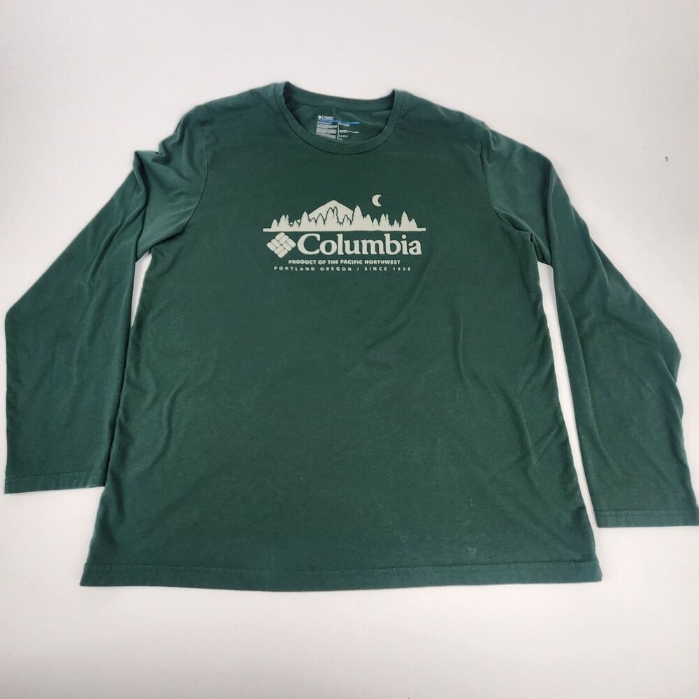 Columbia Men's XL Green Long Sleeve Graphic Logo T Shirt Pacific Northwest